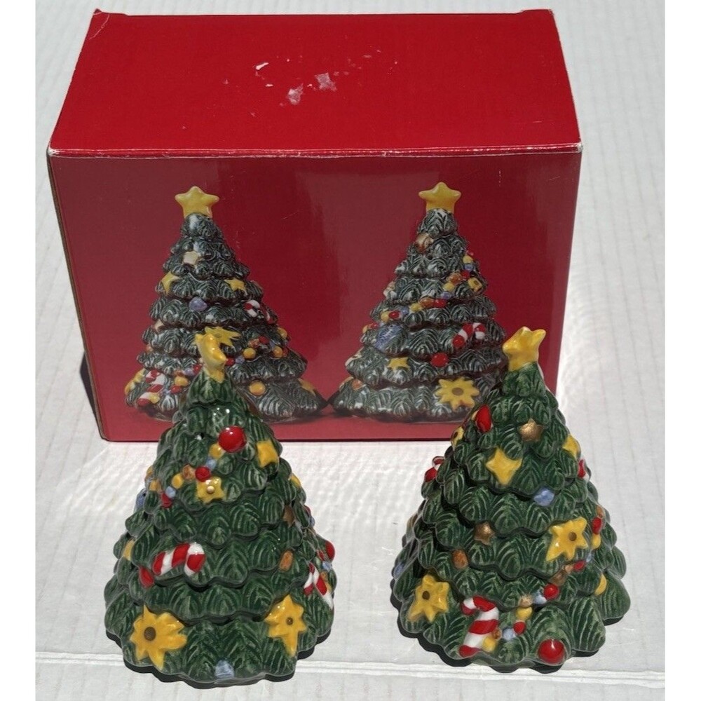 Nikko Happy Holidays Figural Salt & Pepper Set Holiday Tree Vintage